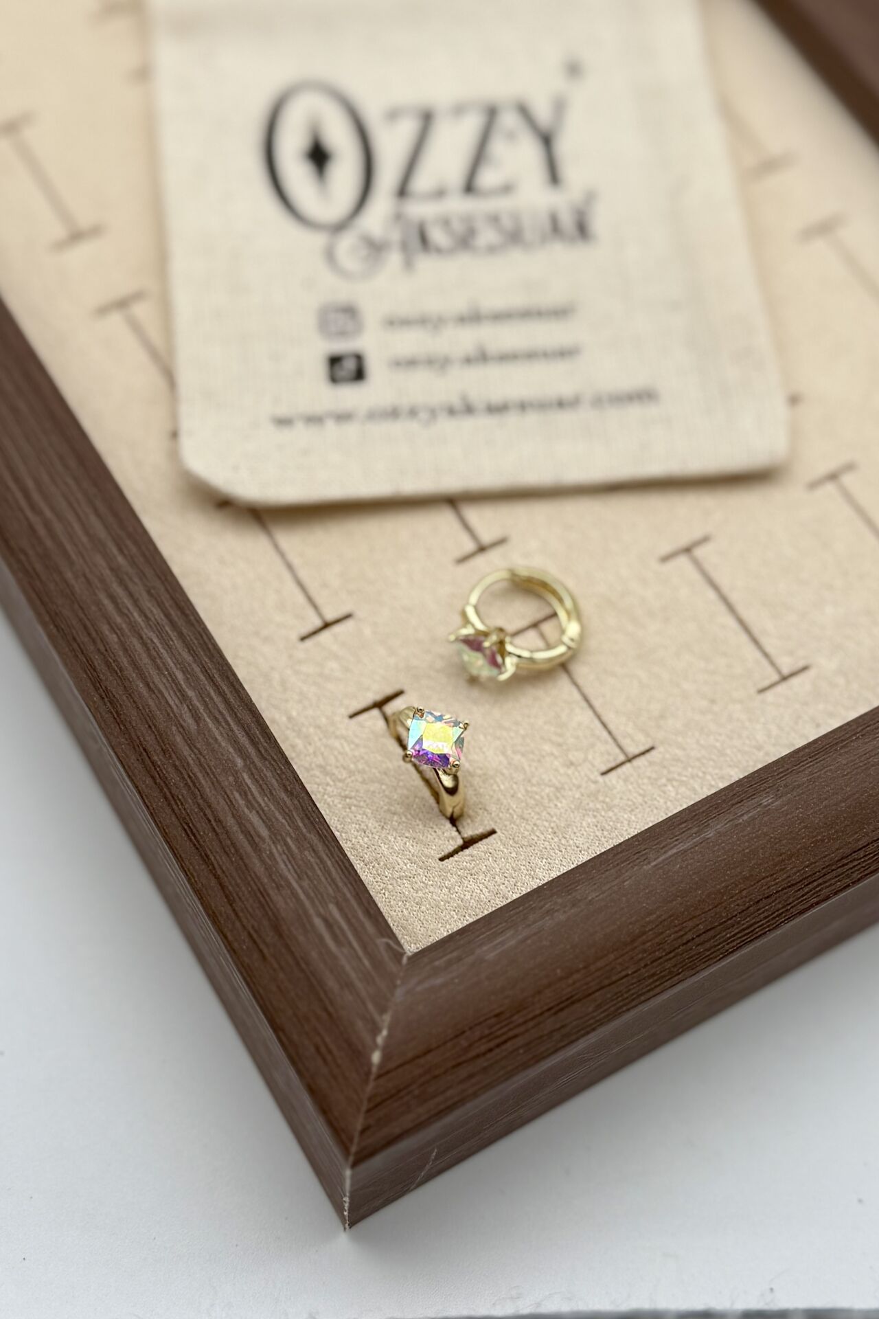 VIP Kristal Opal Tek Taşlı Halka Küpe 14K