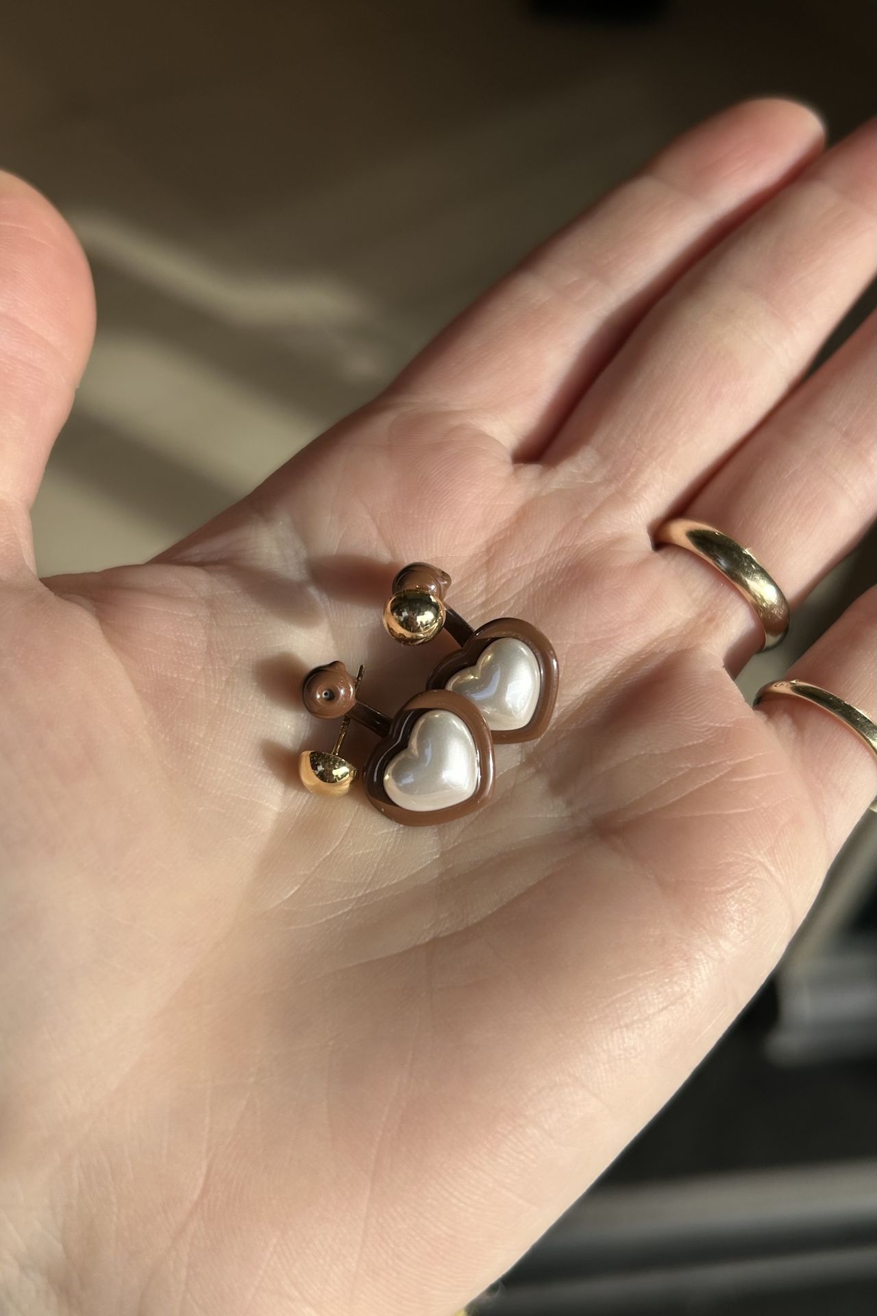 Çift Parçalı İnci Kalp Küpe