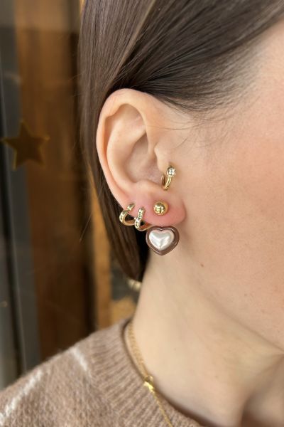 Çift Parçalı İnci Kalp Küpe