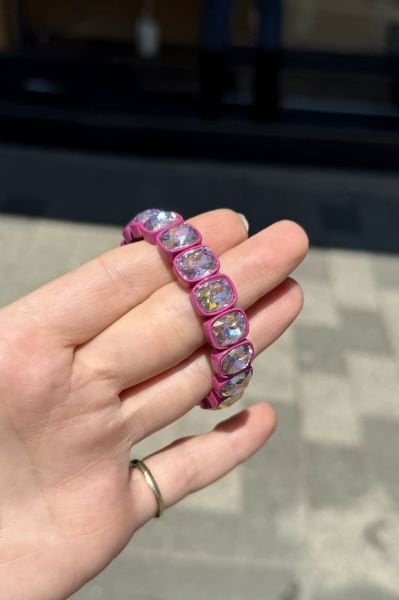 Pembe Kristal Taşlı Porselen Kaplama Bileklik