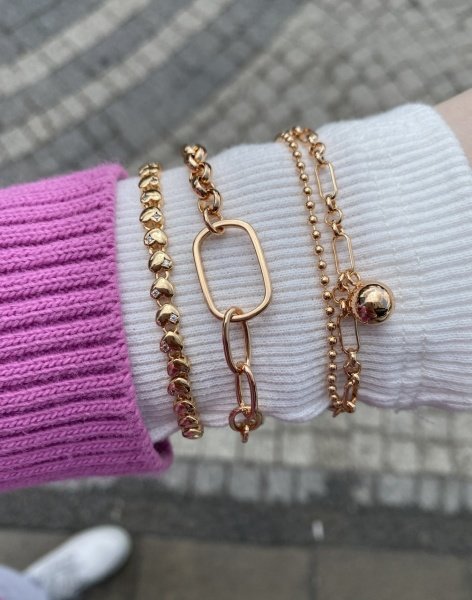 VIP Seri Oval Detaylı 3 Farklı Zincirli Bileklik