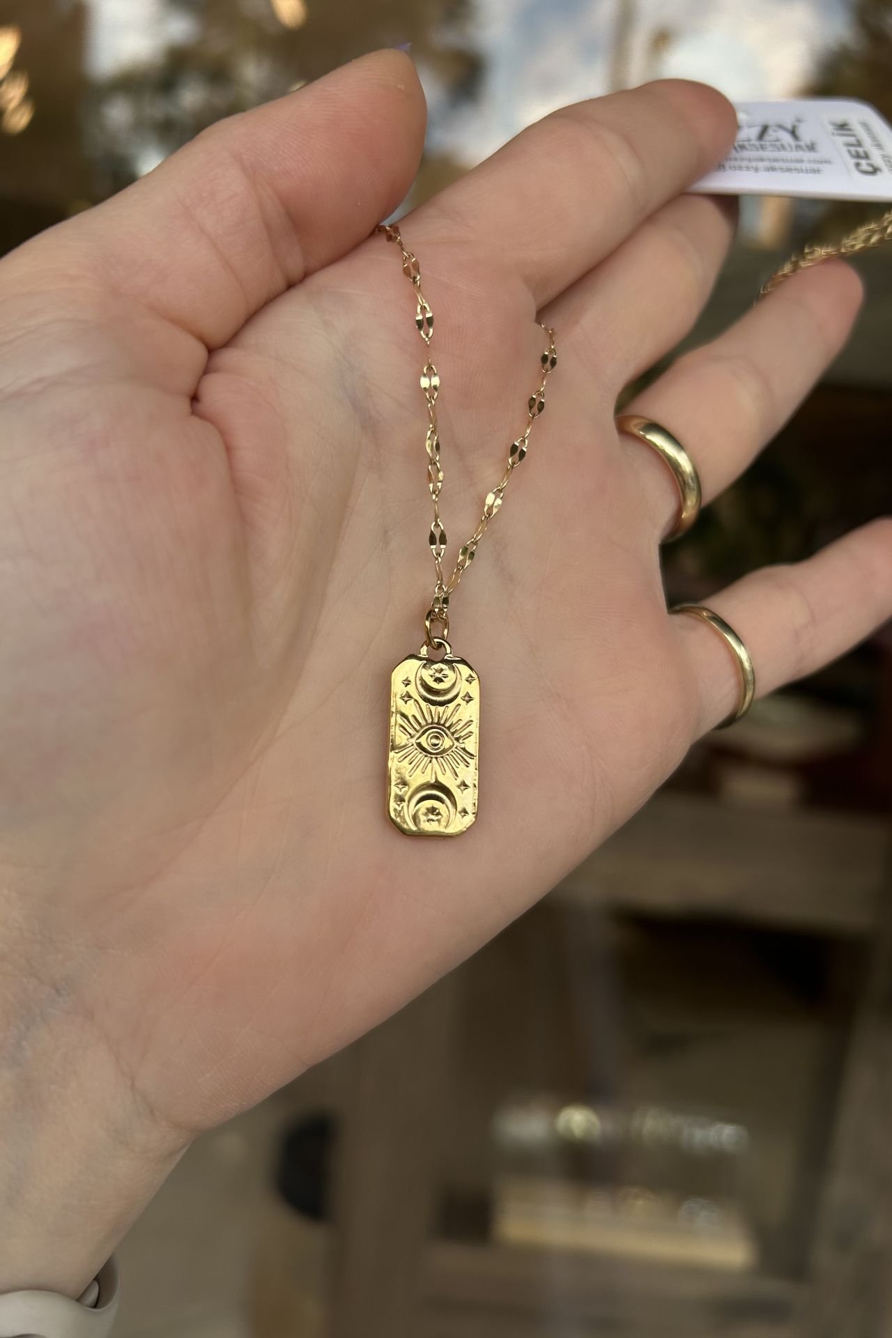 Plaka Üzeri İşlemeli İkon Model Çelik Kolye 45 cm