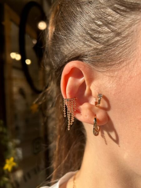 Sallantılı Topçuklu Earcuff Kıkırdak Küpe Sağ Kulak için