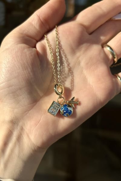 3 Charmlı Pasaport Çelik Kolye 45 cm