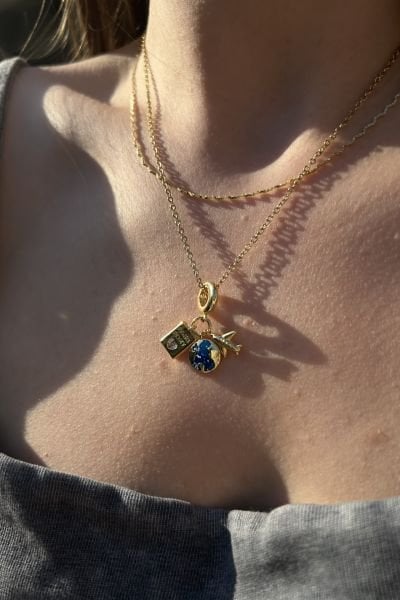 3 Charmlı Pasaport Çelik Kolye 45 cm