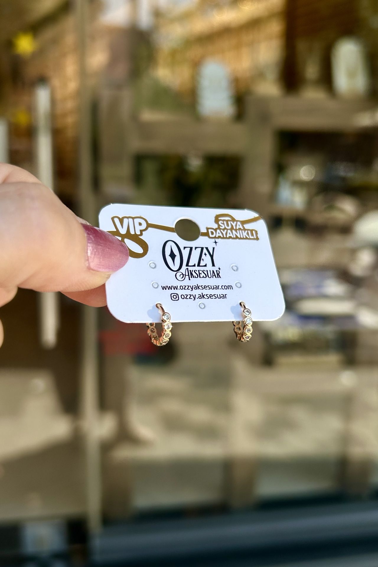 VIP Önü Yuvarlak Sıra Taşlı Minik Halka Küpe 22K