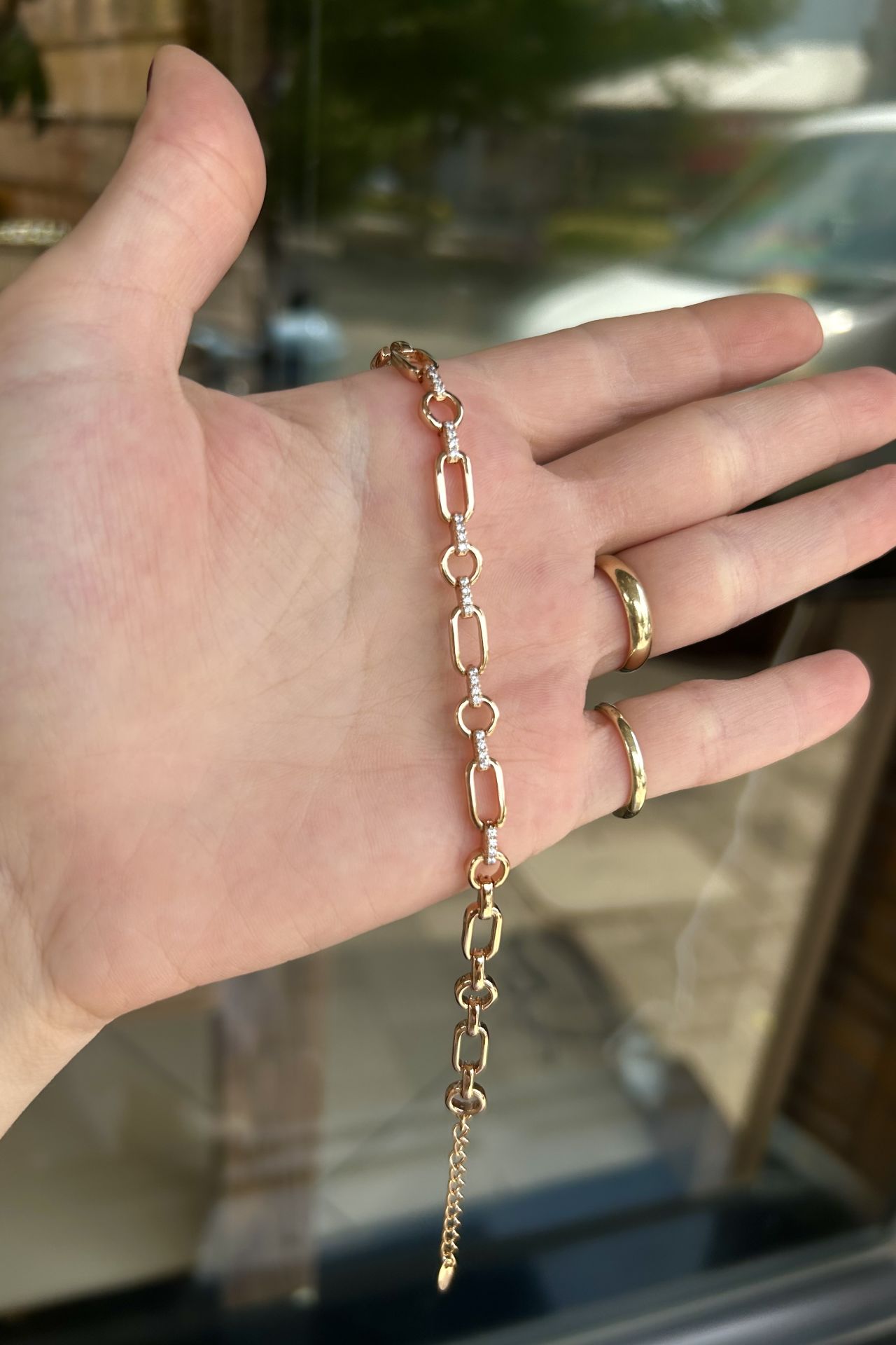 VIP Kemerleri Taşlı  Oval Zincir Bileklik 17 + 3 cm