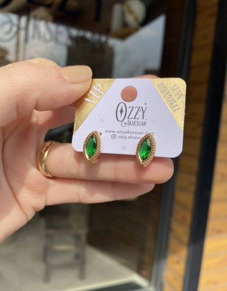VIP Seri Yeşil Taşlı Damla Vintage Küpe