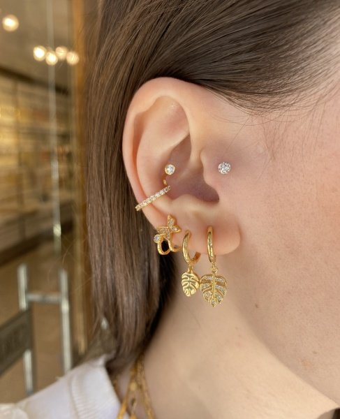 Taşlı Yaprak ve Kelebek Detaylı 3 'lü Set Küpe