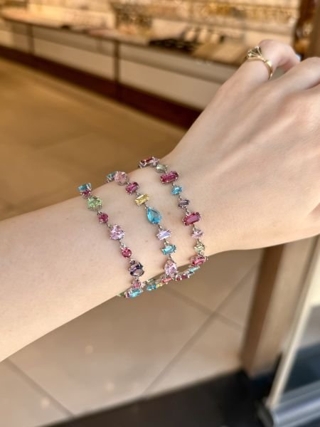 Renkli Zirkon Taşlı Gema Model Bileklik 16 + 4 cm