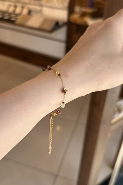 Mix Doğal Taşlı Çelik Zincir Bileklik