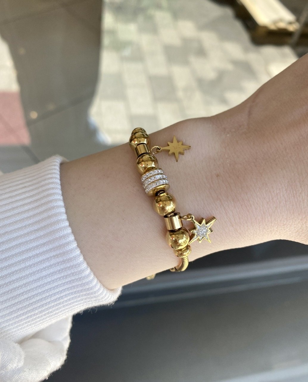 Çelik Taşlı Yıldızlı Pandora Model Charm Bileklik