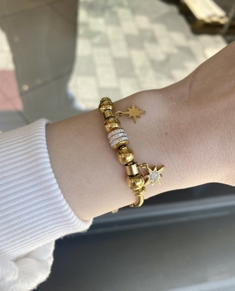 Çelik Taşlı Yıldızlı Pandora Model Charm Bileklik