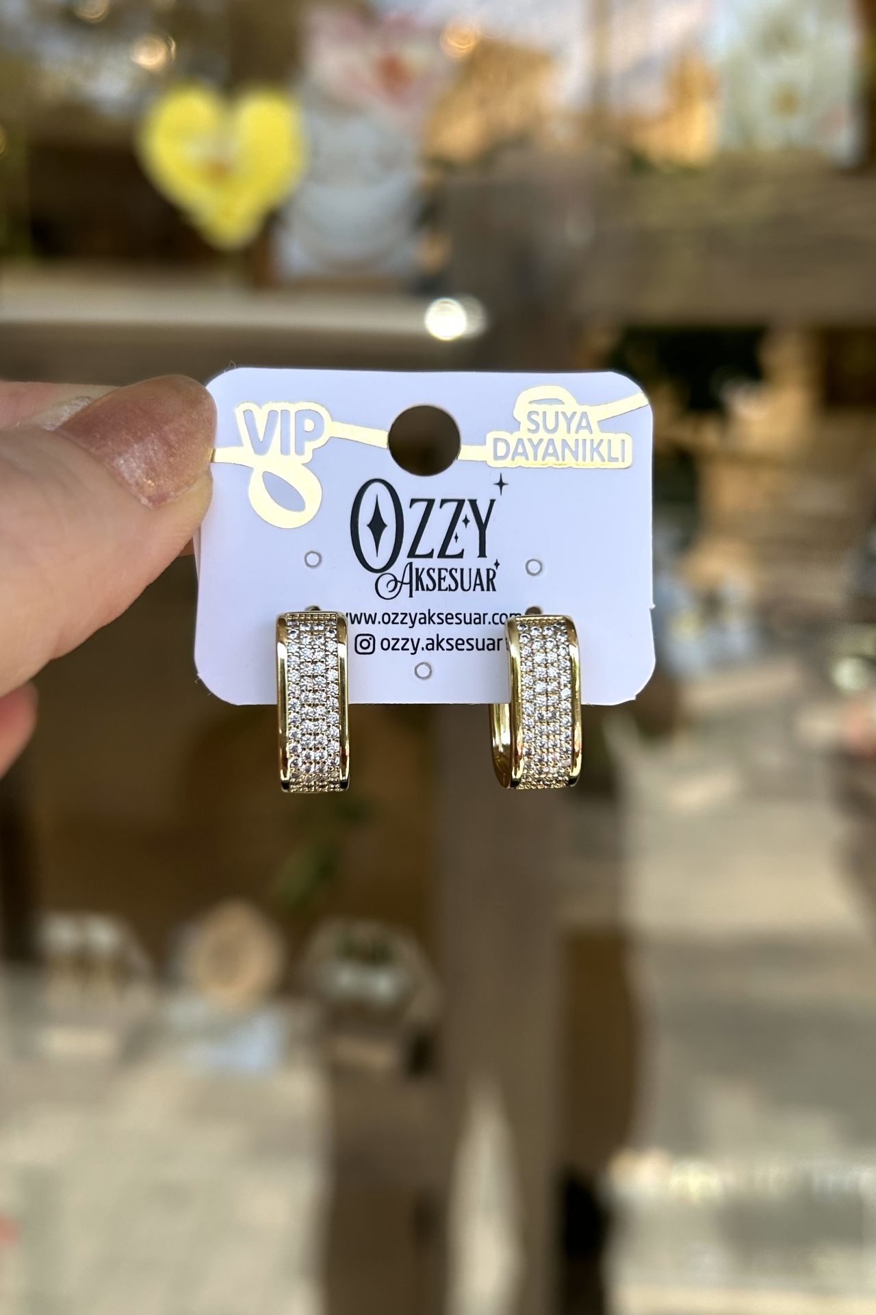 VIP 4 Sıra Gömme Taşlı Oval Halka Küpe 14K