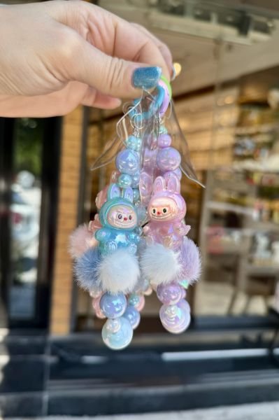 Maskotlu Ponpon Detay Telefon Charmı Çanta Süsü