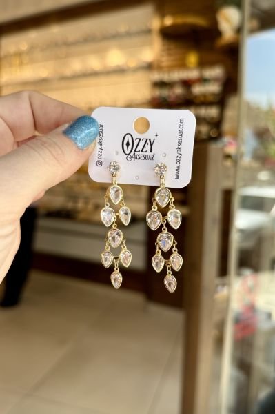 Sallantılı Salkım Damla Taşlı Küpe