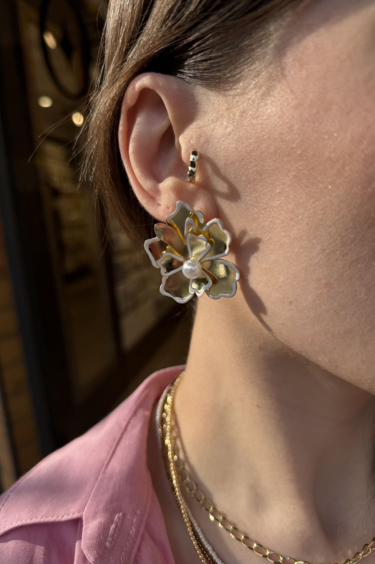 İnci Detay Mineli Çiçek Küpe