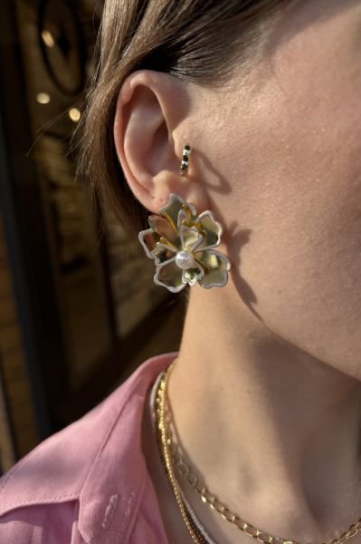 İnci Detay Mineli Çiçek Küpe