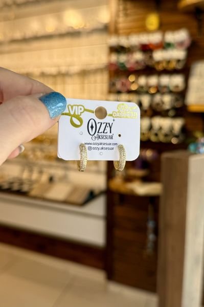 VIP 3 Sıra Gömme Taşlı Halka Küpe 14K