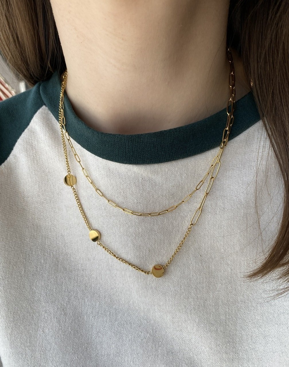 Çelik Yuvarlak Detaylı 2 Zincirli Kolye