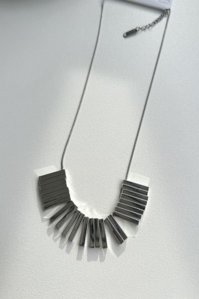 Sıra Şeritli Çelik Kolye 45 cm Gümüş Kolye