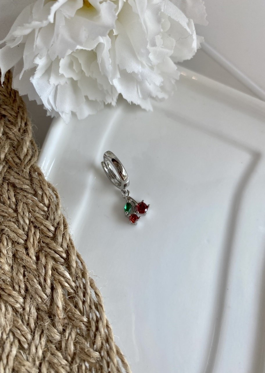 Zirkon Taşlı Kiraz Halka Küpe 1 Adet Gümüş Renk