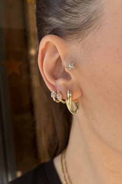 VIP Kıvrımlı Badem Model Halka Küpe 14K