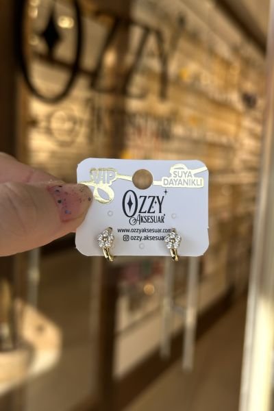 VIP 5 Taşlı Çiçek Model Küçük Halka Küpe 14K