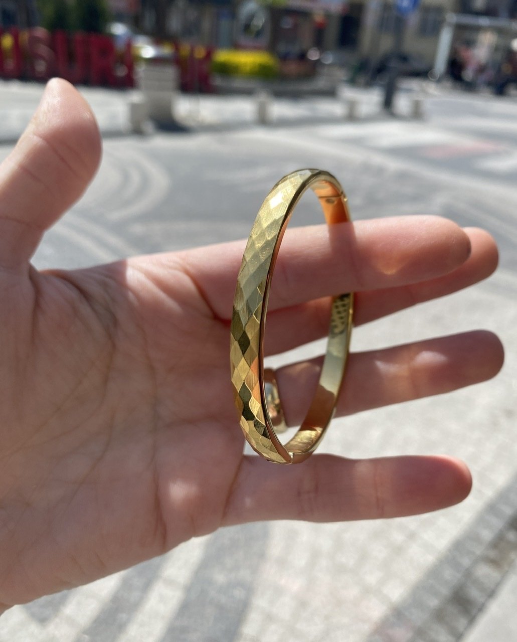 Çelik Elmas Kesim Desenli Kelepçe Bileklik