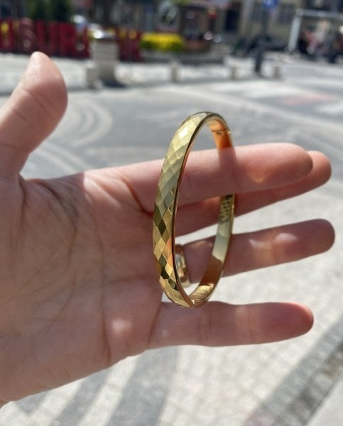 Çelik Elmas Kesim Desenli Kelepçe Bileklik