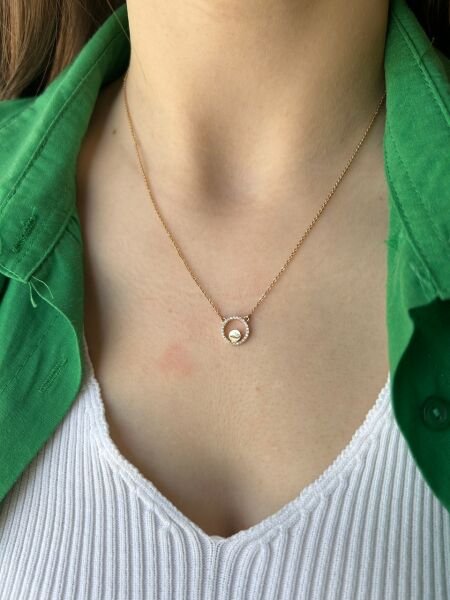 VIP Seri Tam Tur Halka İçi Pul Detay Uçlu Kolye 40 + 5 cm