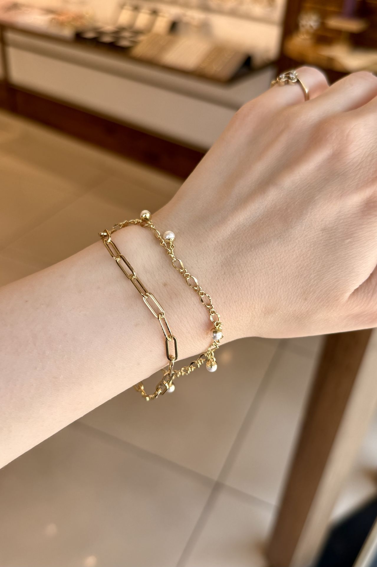 VIP İnci Detaylı Çift Zincir Bileklik 18 + 3 cm