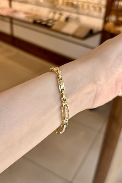 VIP Ortası Sıra Şerit Gömme Taşlı Bileklik 16 + 2 cm