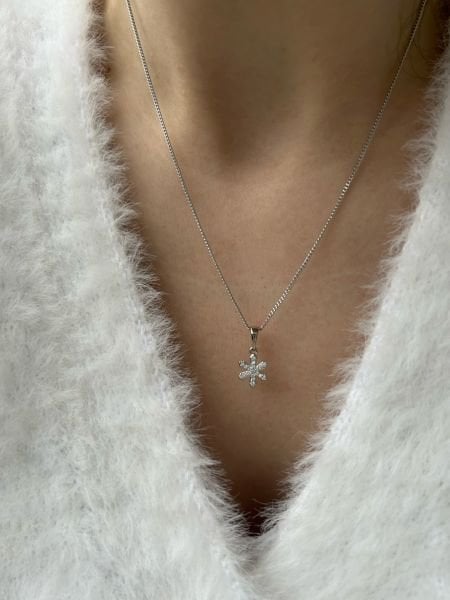 VIP Gömme Taşlı Kar Tanesi Kolye 45 cm Gümüş Renk