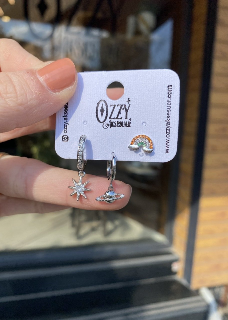 3 'lü Sky Set Küpe Gümüş Renk