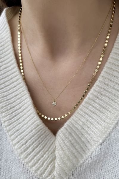 VIP Gömme Taşlı Minimal Kalp Kolye 45 cm 14K