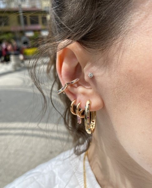 Renkli Zirkon Taşlı Oval Halka Küpe