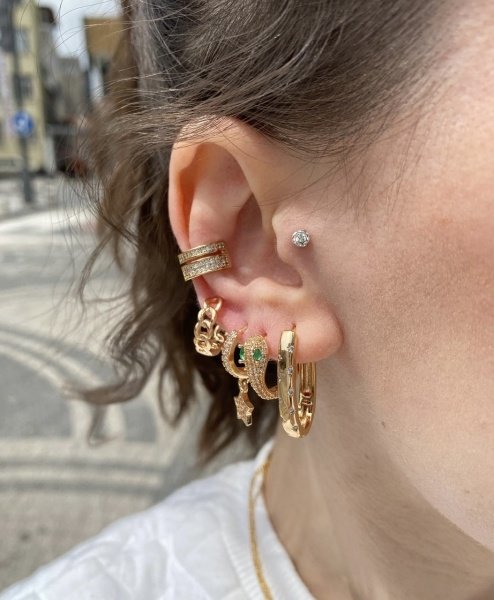 Beyaz Zirkon Taşlı Oval Halka Küpe