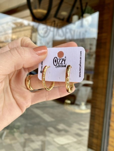 Beyaz Zirkon Taşlı Oval Halka Küpe