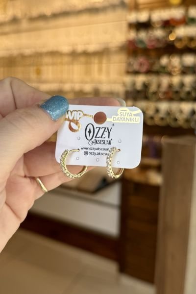 VIP Önü 9 Taşlı Halka Küpe 14K