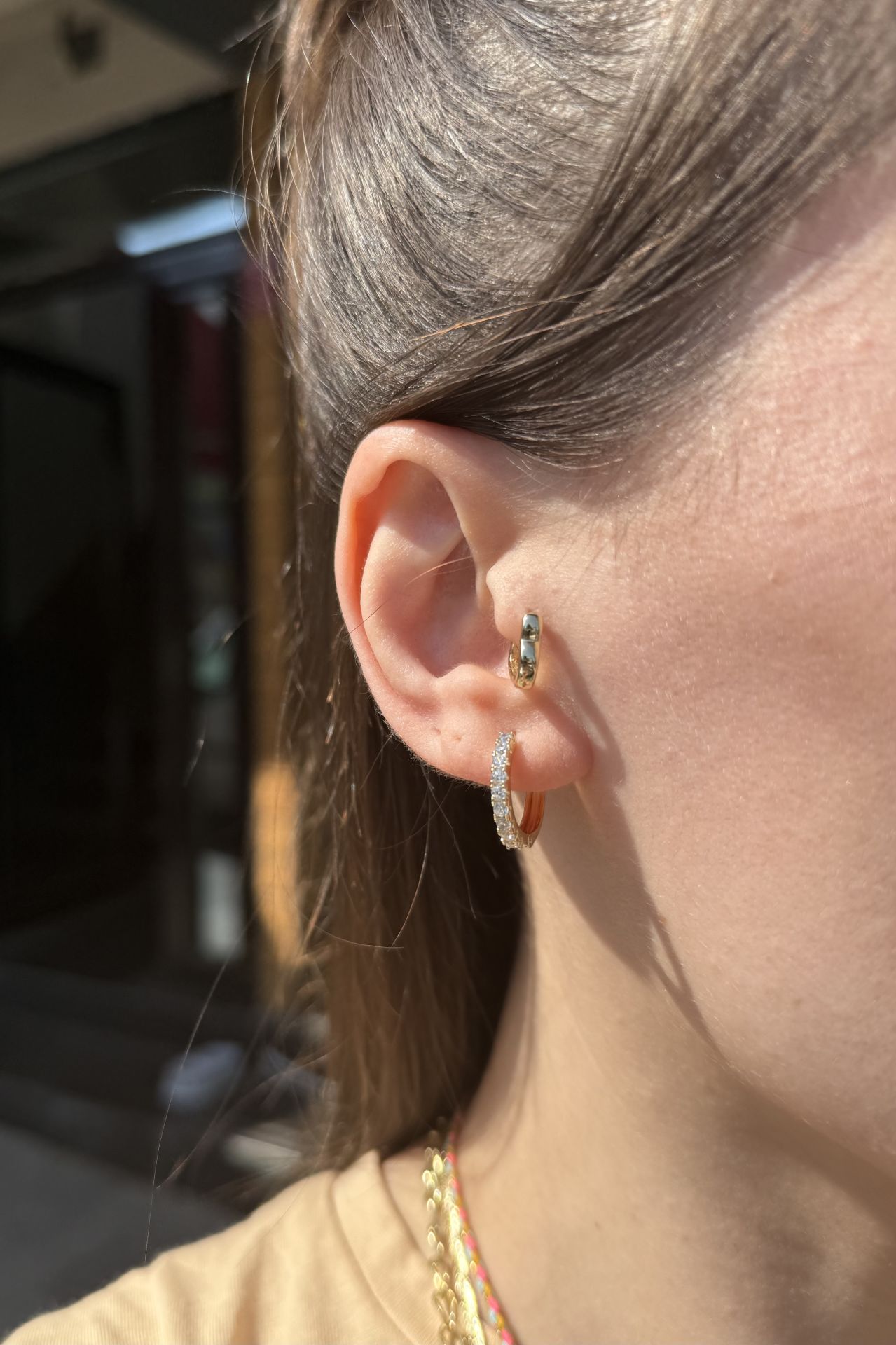 VIP Önü 9 Taşlı Halka Küpe 14K