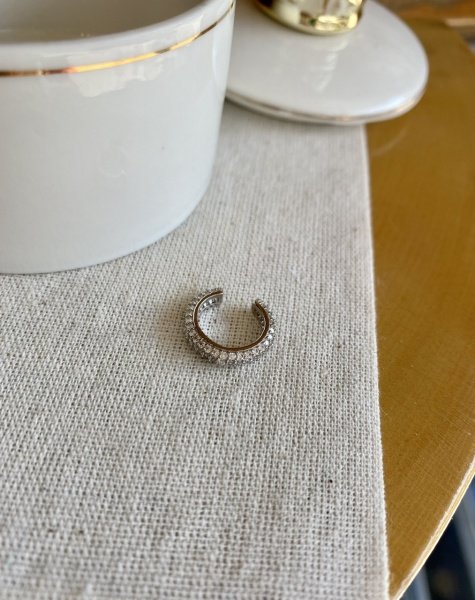 Beyaz Zirkon Taşlı Halka Earcuff Kıkırdak Küpe Gümüş Renk