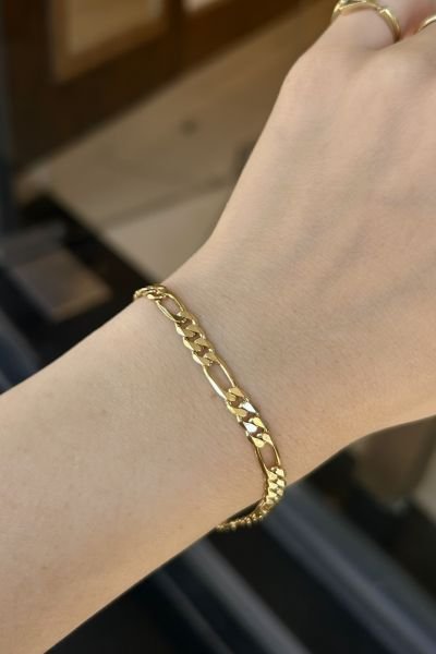 VIP Ezme Detay Figaro Zincir Bileklik 17 + 4 cm 14K