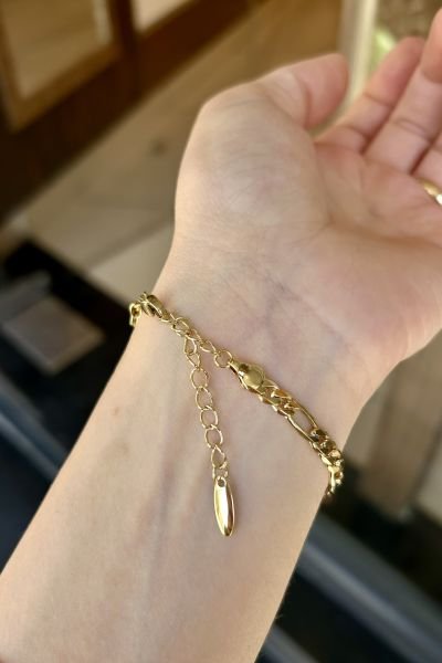 VIP Ezme Detay Figaro Zincir Bileklik 17 + 4 cm 14K