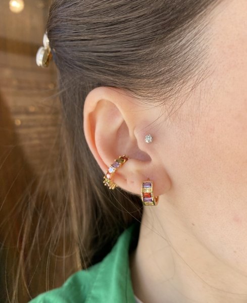 Sıra Renkli Zirkon Taşlı Earcuff Kıkırdak Küpe