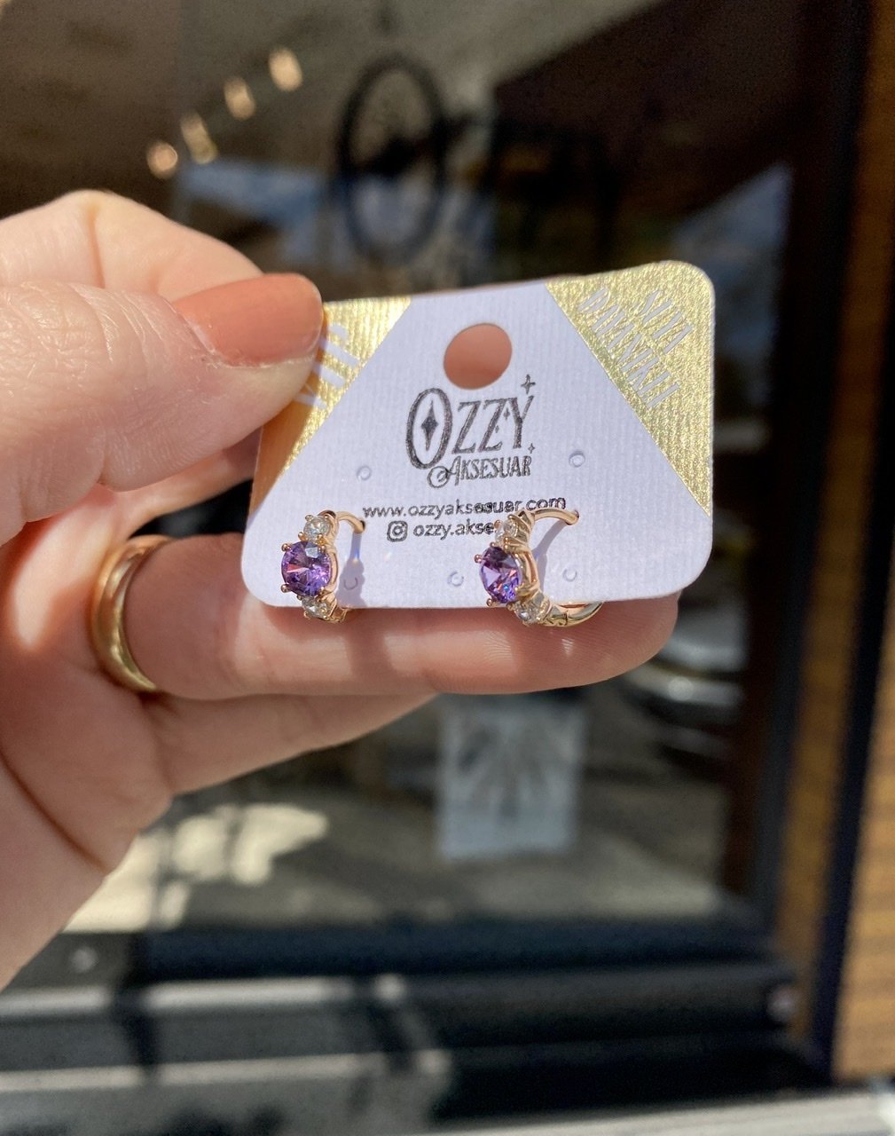 VIP Seri 3 Zirkon Taşlı Küçük Halka Küpe Mor