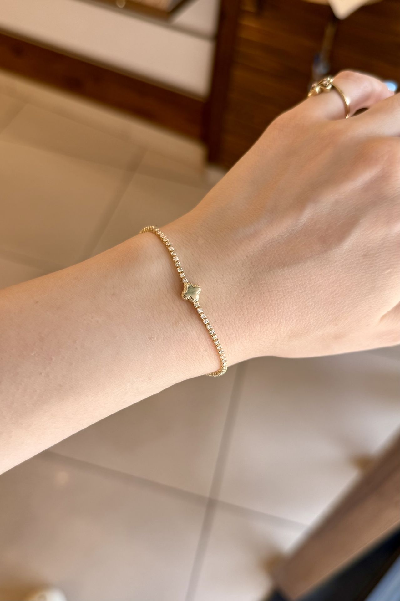 Yonca Detaylı Su Yolu Bileklik 16 + 3 cm 14K